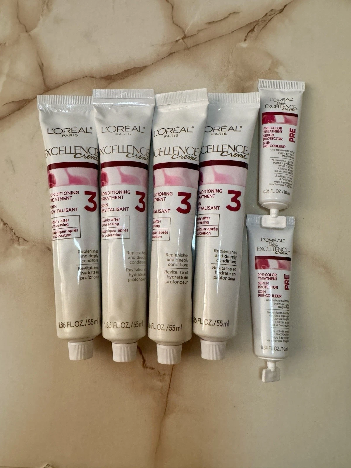 Loreal Paris Excellence Creme 3 Conditioning Treatment 1.86 FL OZ x4 Serum x2