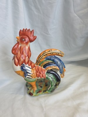 Vintage Italian Ceramic Rooster 8'' Tall Colorful Vibrant