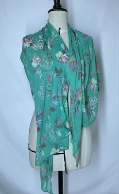 CODELLO women s Cotton Blend Floral Scarf In Green M.i,italy 65''/30'' EX.COND