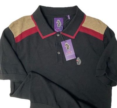United Kingdom Of Luke Knit Polo Shirt Pullover Black Town Crier Men Sz L NWT
