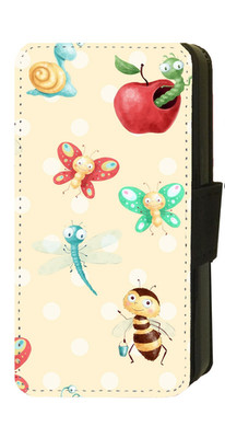iPhone/Galaxy Niedliche Insekten Käfer Design Kunstleder Bedruckt Flip Handyhülle C