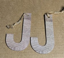  2 4" Faux Wood Monogram Ornaments Letter "J"