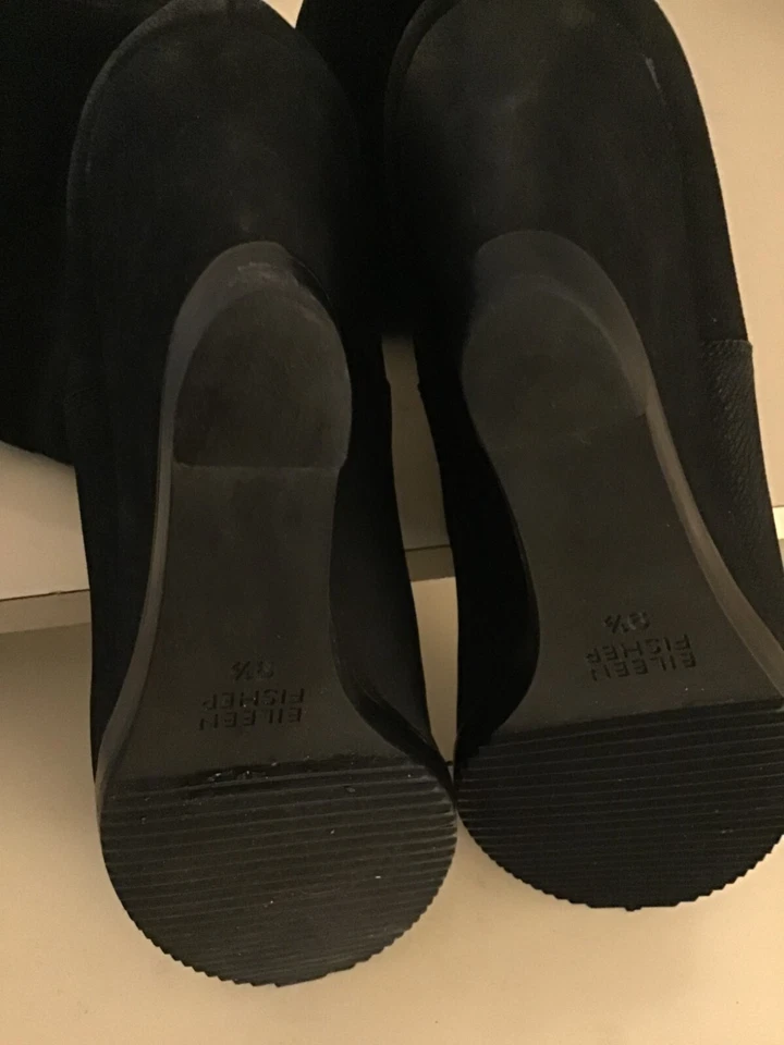 Eileen Fisher Mujer Cuero Negro Plataforma Glad Cuña Botas Talla 9.5 Euro 40.5 Foto 4 de 4