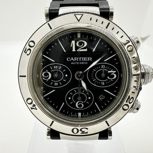 Cartier Pasha Seatimer Chronograph Steel Rubber Black Dial Men's 42mm - W31088U2 - 第 2/10 張圖片