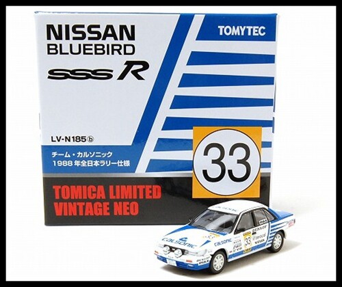 TOMICA Limited Vintage LV-N185b Nissan Bluebird SSS-R Tutto il Giappone Rally Calsonic - Foto 1 di 10