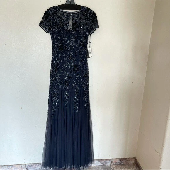 Floral beaded godet top gown adrianna papell