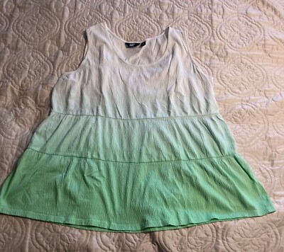Lands end Flora Crinkle knit tank top women s Plus 1X stretch Cool Mint Dip Dye