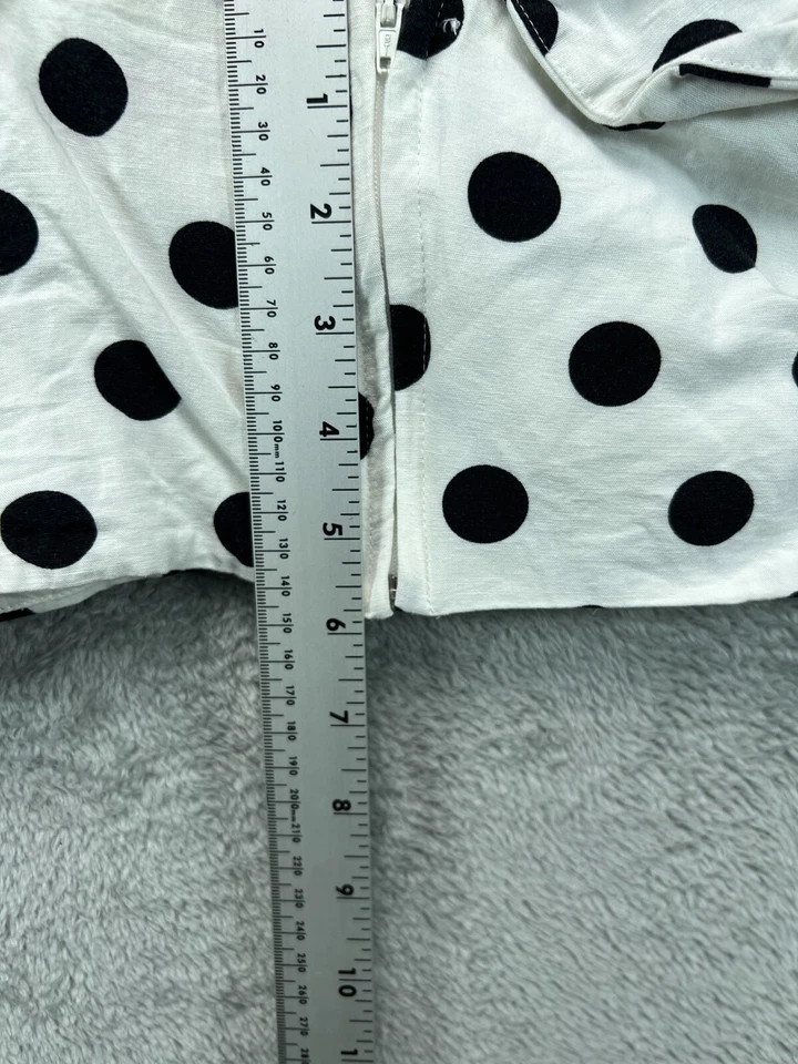 H&M Crop Top Bandeau Womens 6 White Black Polka Dot Twist One Ruffle Sleeve - Image 4 of 4
