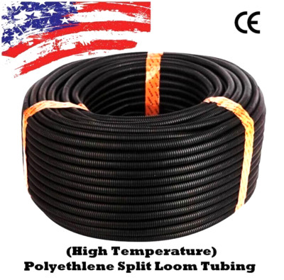 50 Ft 3/4'' Split Wire Loom Conduit Polyethylene Tubing Black Color Sleeve Tube
