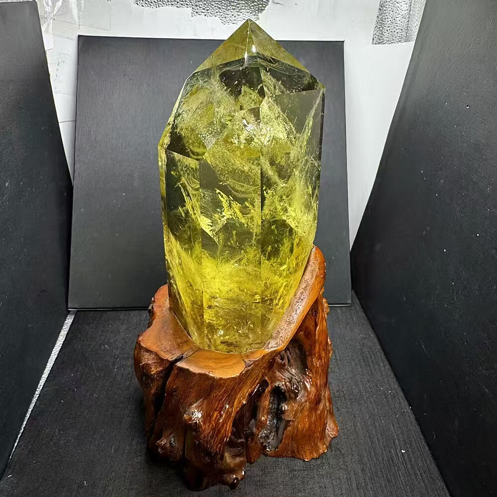 6.38lb Natural Citrine Quartz Obelisk Crystal Tower with Stand for Reiki Decor