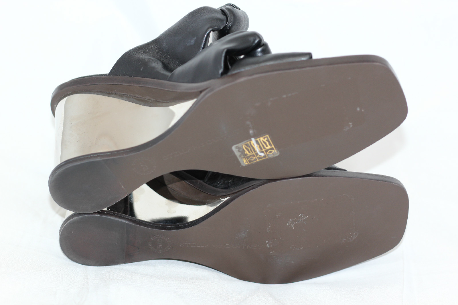 $1055 Stella McCartney Knotted Wedge Sandals Slip Mules - Black Silver 7.5 (T45) image 8