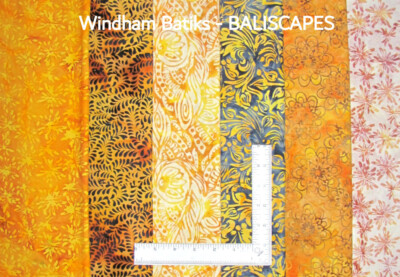 Baliscapes Batik Fabric Windham Cotton Set of 6 Fat Quarters - Yellow Brown Gray