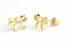 14k Solid White or Yellow Gold Bow Tie Stud Earrings with CZ
