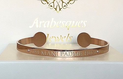 BUDDHIST/BUDDHA OM MANI PADME HUM MANTRA BANGLE/ROSE GOLD PLATED LADIES/MENS - Picture 4 of 4