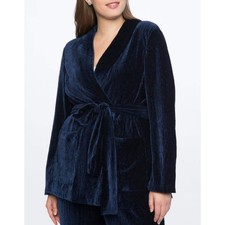 Eloquii Velvet Robe Blazer 16 Navy Blue Belted Holiday Office Modern Long Sleeve