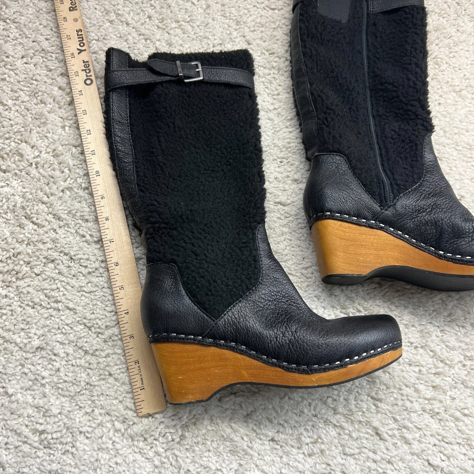 Kelsi кинжал Jagger черный колена на танкетке сабо деревянный каблук загрузки женщин 7 - Изображение 3 из 4