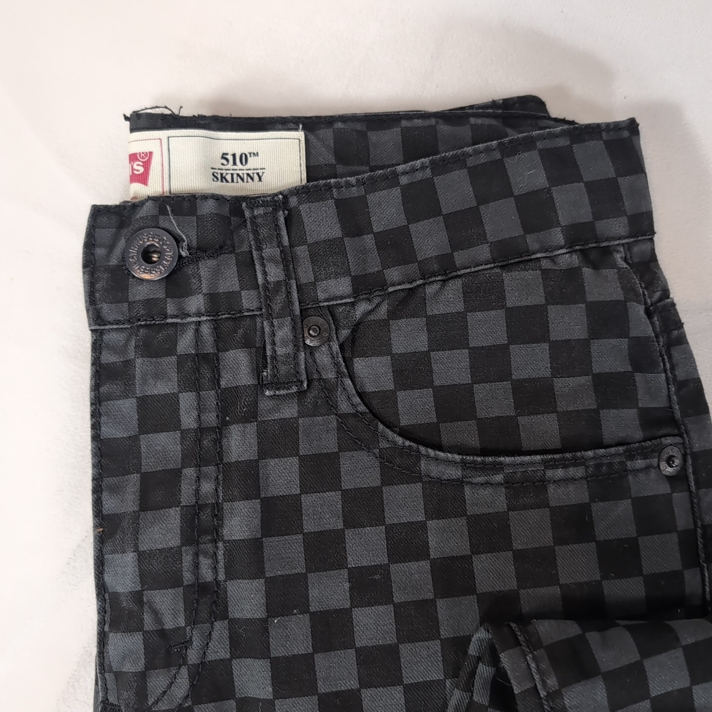 Levi's 510 Skinny Black Check Checkered 12 Regular 26x26 Women Denim Jeans Pants image 3