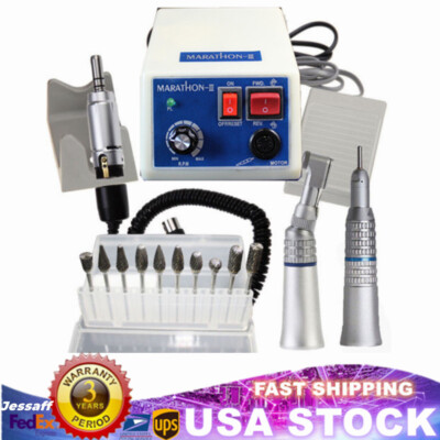 Dental Lab Marathon Micromotor Straight Handpiece/Contra Angle Polisher + 10Burs