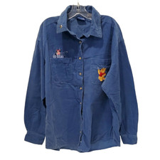 Disney Winnie The Pooh Piglet Women's Blue Corduroy Button Long Sleeve M Vintage
