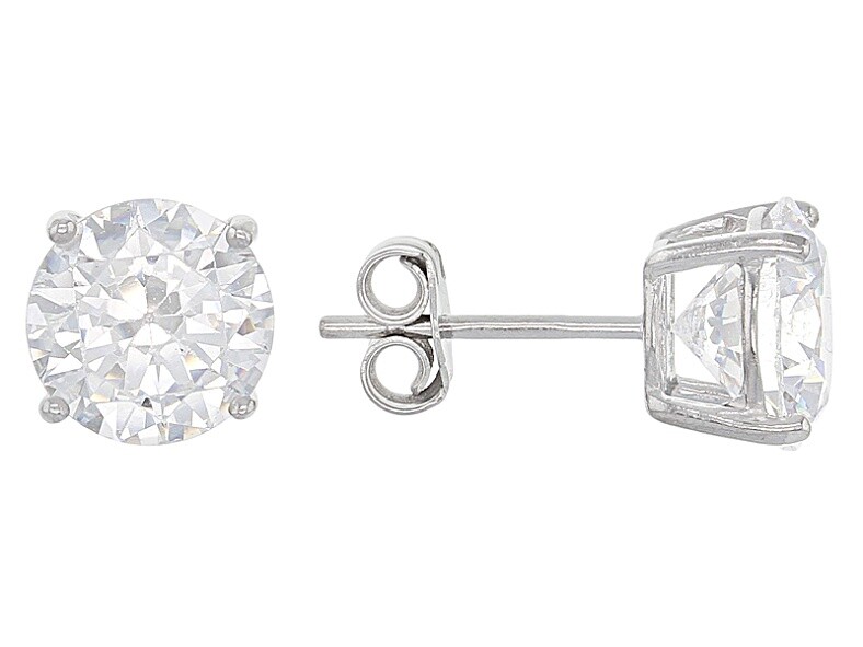 White Simulated Diamond Rhodium Plated 925 Sterling Silver Stud Earrings-image