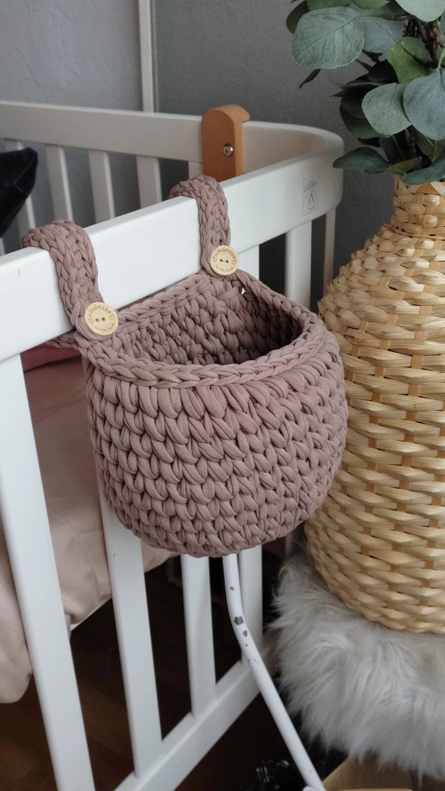 Crochet basket forHanging storage basket, knitted crib basket, nursery storage b