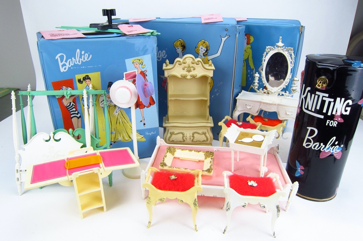 Vintage Barbie Furniture and 4 Carrying Cases Bedroom Set and