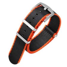 Premium Dense Twill NATO Black Orange Watch Strap For OMEGA SEAMASTER 22mm