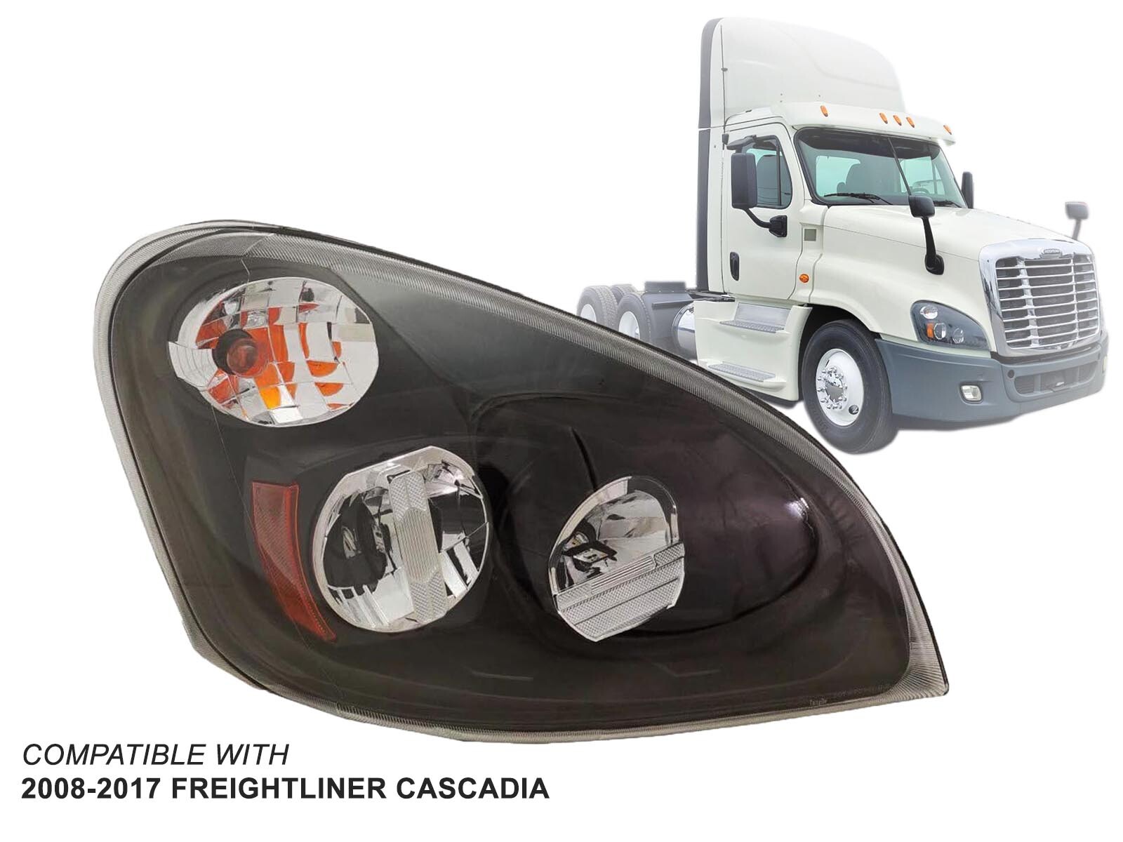 For 2008 - 2017 Cascadia Headlamp LED Black Passenger Right RH  