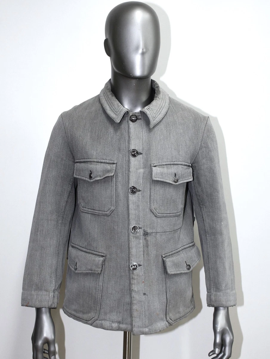 French Vintage 50s Grey Cotton Pique Coutil Hunting Workwear