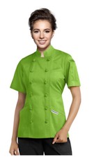 Short Sleeves Knotted Cloth Buttons Women Chef Coat Jacket Uniform