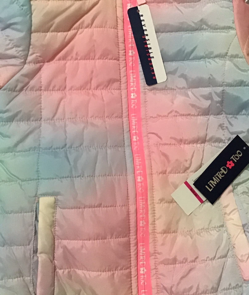 Chaqueta acolchada Limited Too Girls rosa talla 6X reversible a imitación piel capucha bolsillo Foto 2 de 4