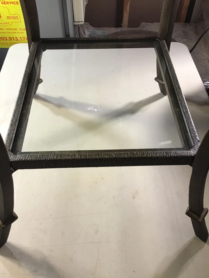 Beveled Glass And Metal Frame 2 Tier End Table, Dark Gray 25”Tx26”Lx24”D - Image 4 of 4