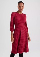 HOBBS Indi Jersey Dress in Berry Red/Black