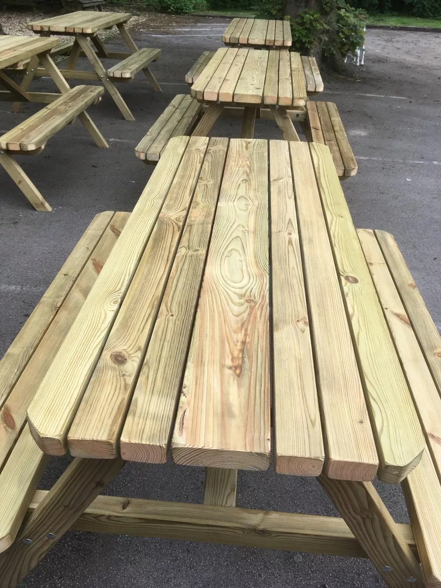 Wooden Duo Picnic table Heavy Duty fully Assembled 4ft 5ft 6ft 7ft