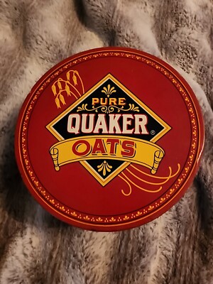 Vintage 1983 Pure Quaker Oats Tin - Famous Oatmeal Cookie Recipe Shown on Can