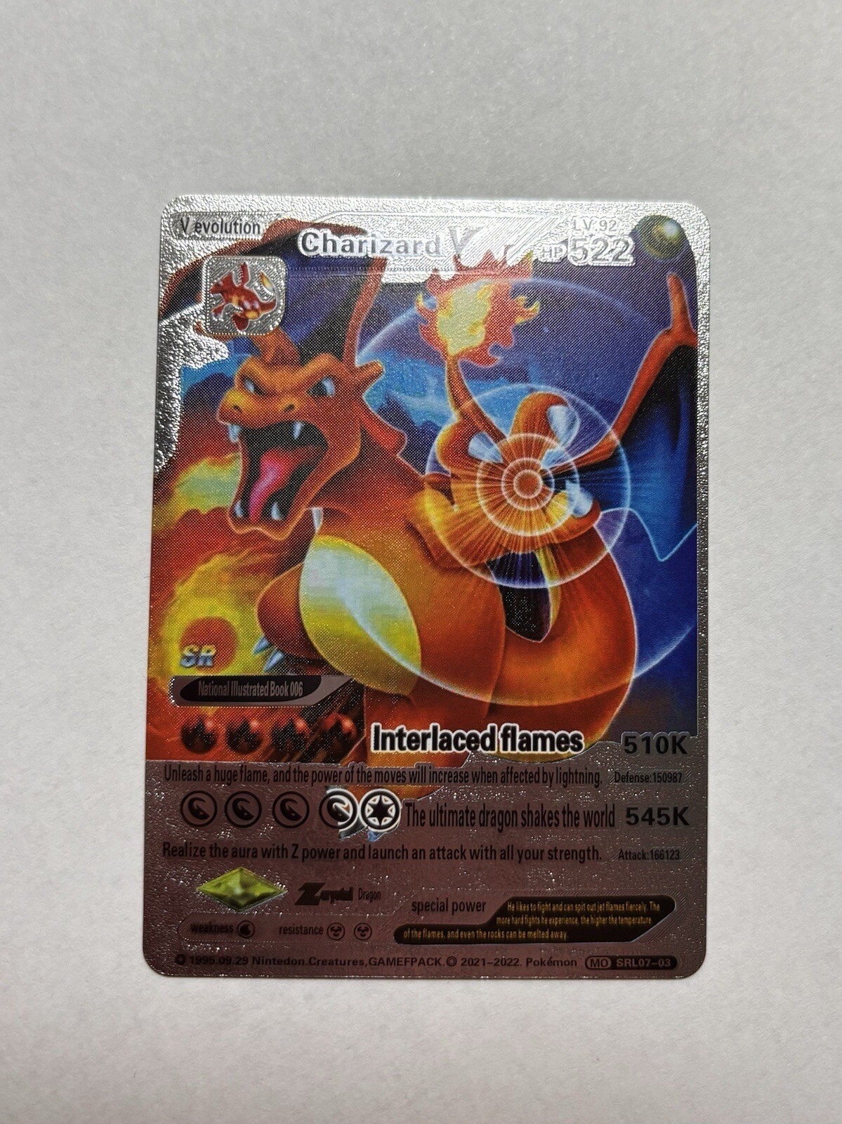 Interlaced Flames Charizard V Level 92 HP522 Silver Foil Display Card NM
