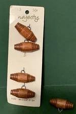 5 new Retro Vintage Wooden Toggle Metal Shank Buttons Brown 1.25"x.5" Majesty
