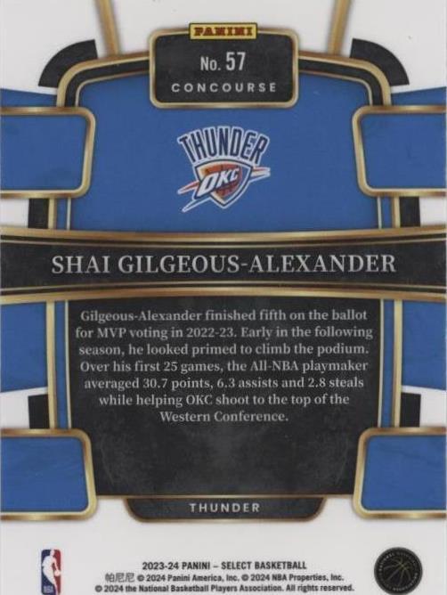 2023-24 Panini Select Shai Gilgeous-Alexander #57 for sale