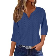 Womens Summer Blouse Tops 3/4 Sleeve V Neck Loose T-Shirt Ladies Casual Tee SIZE