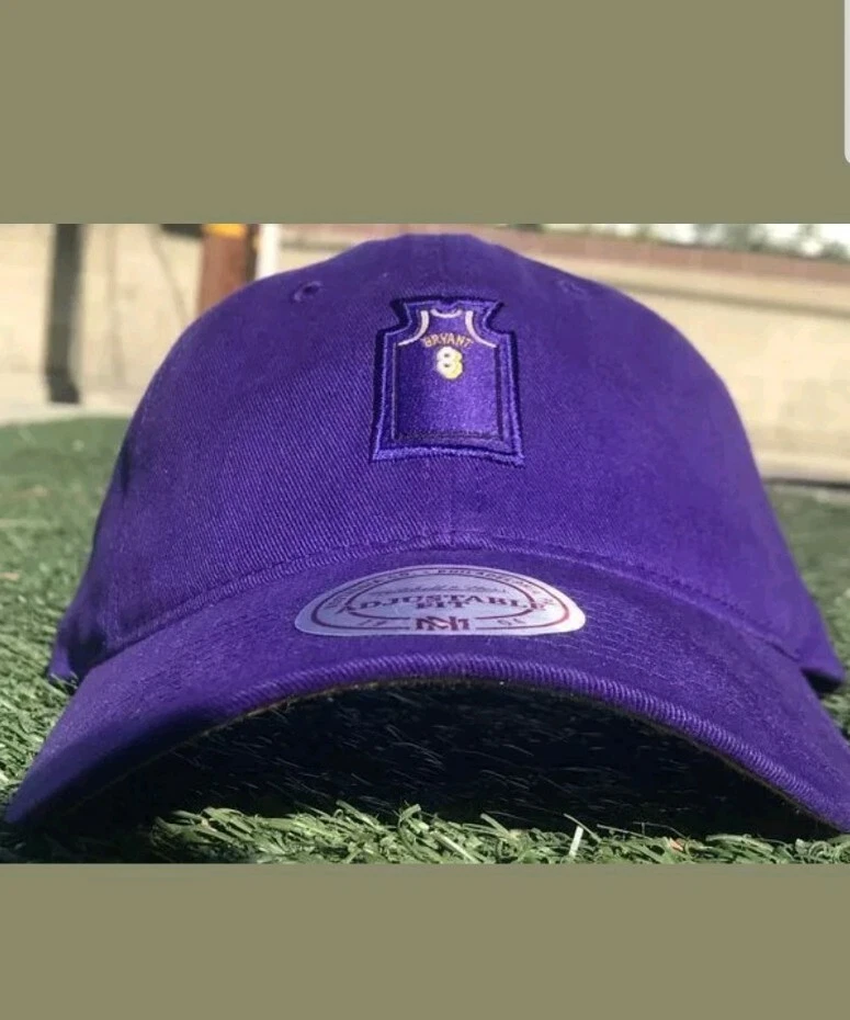 Kobe Bryant 8 Jersey Mitchell and Ness Dad Hat Purple Gold LA