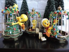 3 Vtg Bradford Edition Warner Bros Tweety Bird Brass Cage Christmas Ornaments
