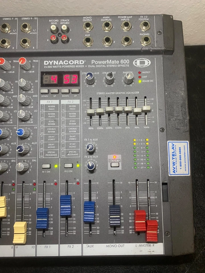 Микшер с усилителем Dynacord PowerMate 600 с адаптерами и жестким корпусом, без недостающих ручек. - Изображение 2 из 4