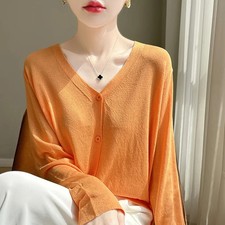 Women's Cardigans 2026 Thin Summer Single Breasted V-neck Loose Knitted Sweater