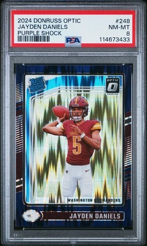 2024 PANINI DONRUSS OPTIC PURPLE SHOCK #248 JAYDEN DANIELS PSA 8