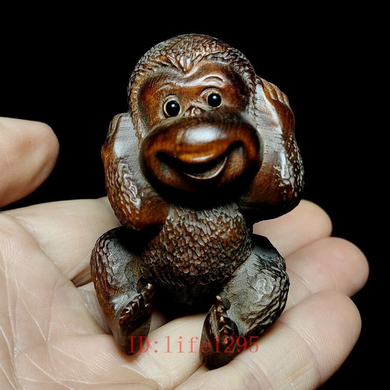 Size 2.5 Inch A set of 3 Pcs Old Boxwood Hand Carved Not to evil Monkey Statue