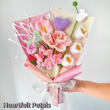 Pink Purple Crochet Flower Bouquet Birthday Gift for Her
