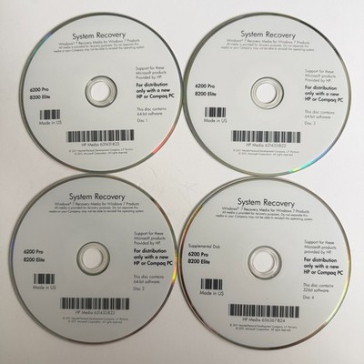 HP 6200 Pro 8200 Elite System Windows 7 64-bit Recovery (4 Disc Set) 631431-B23
