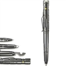 Tactical Pen Multi Tool Self Defense Flashlight Glass Breaker Gray Aluminum New