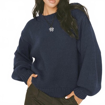 Princess Polly Harmony Balloon Sleeve Knit Sweater Navy Size S/M