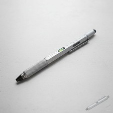 6-in-1 Multi-Tool Pen Silver Metal with Ruler, Level, Stylus, and Screwdriver